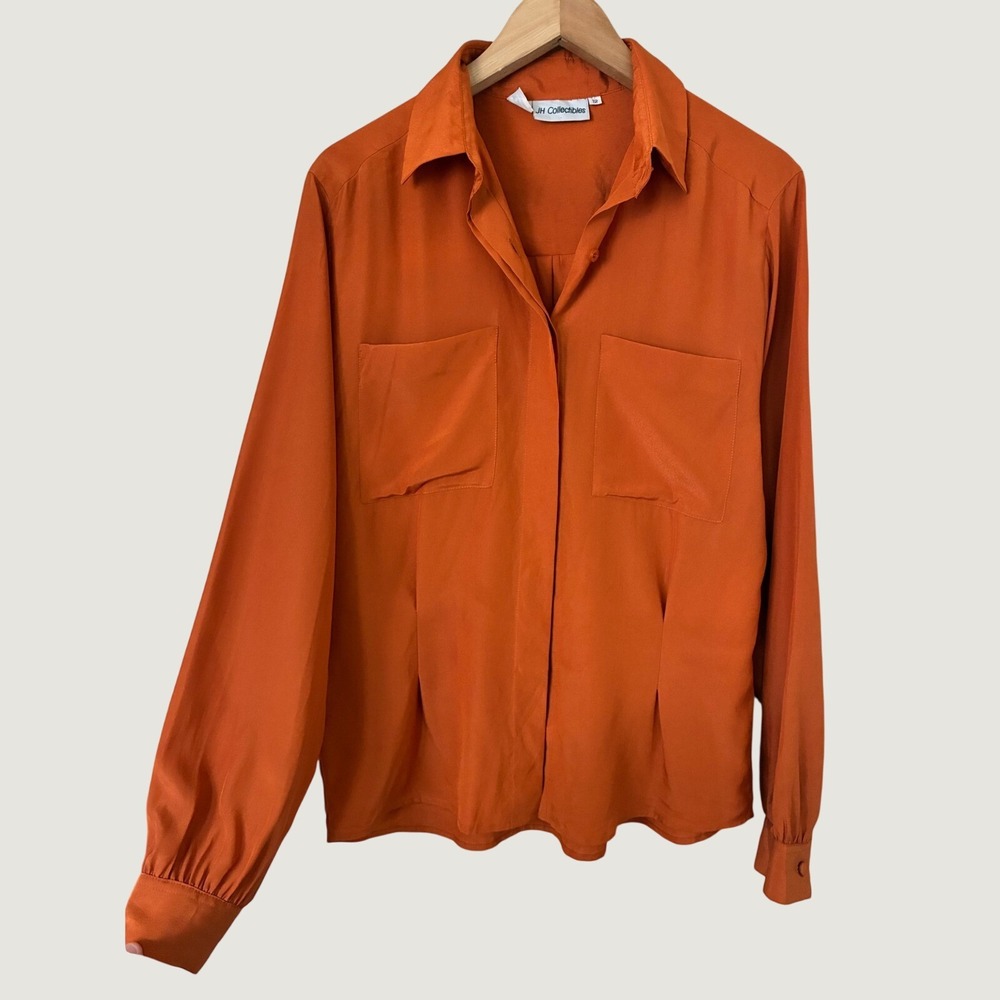 JH Collectibles VTG Fall Burnt Orange Long Sleeve Button Down Utility Blouse 12
